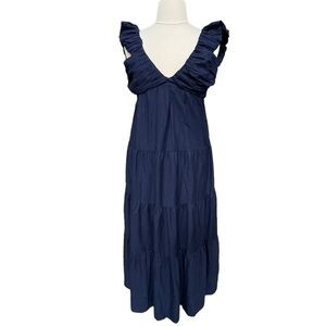 Jason Wu Womens Navy Blue Linen‎ Blend Tiered Maxi Dress Women Size Large NWT